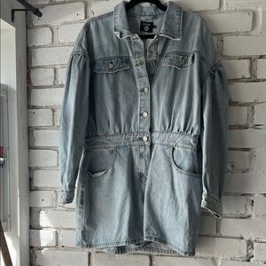 Boohoo Washed Light Blue Denim Jacket Dress
